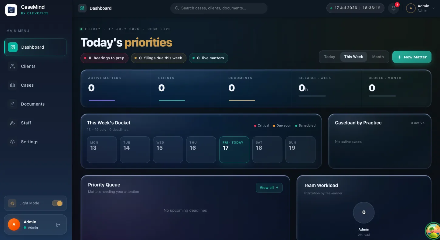 CaseMind product dashboard screenshot